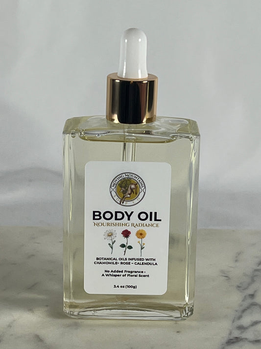 NOURISHING BODY OIL ~ infused with rose, chamomile, calendula | moringa, mugwort, plantain - 3.4 oz