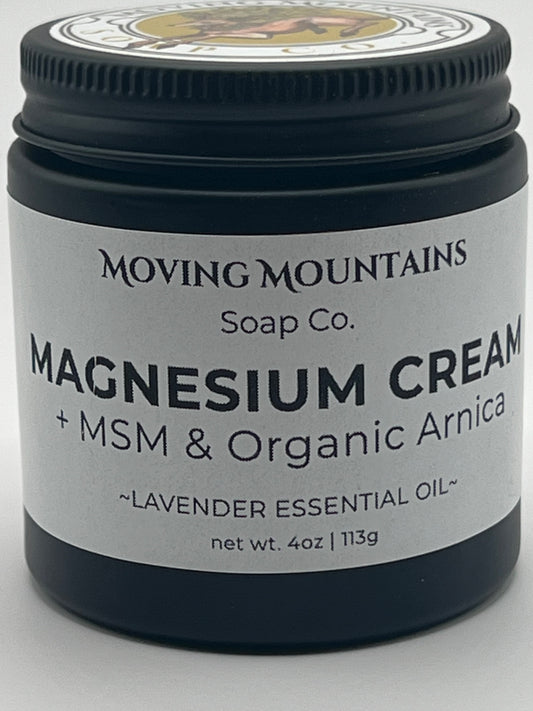 Magnesium Cream with MSM and infused Arnica - LAVENDER ESSENTIAL OIL - 4oz